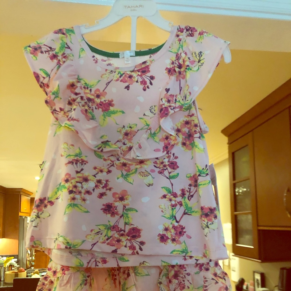 Tahari girls pink flower romper size 10